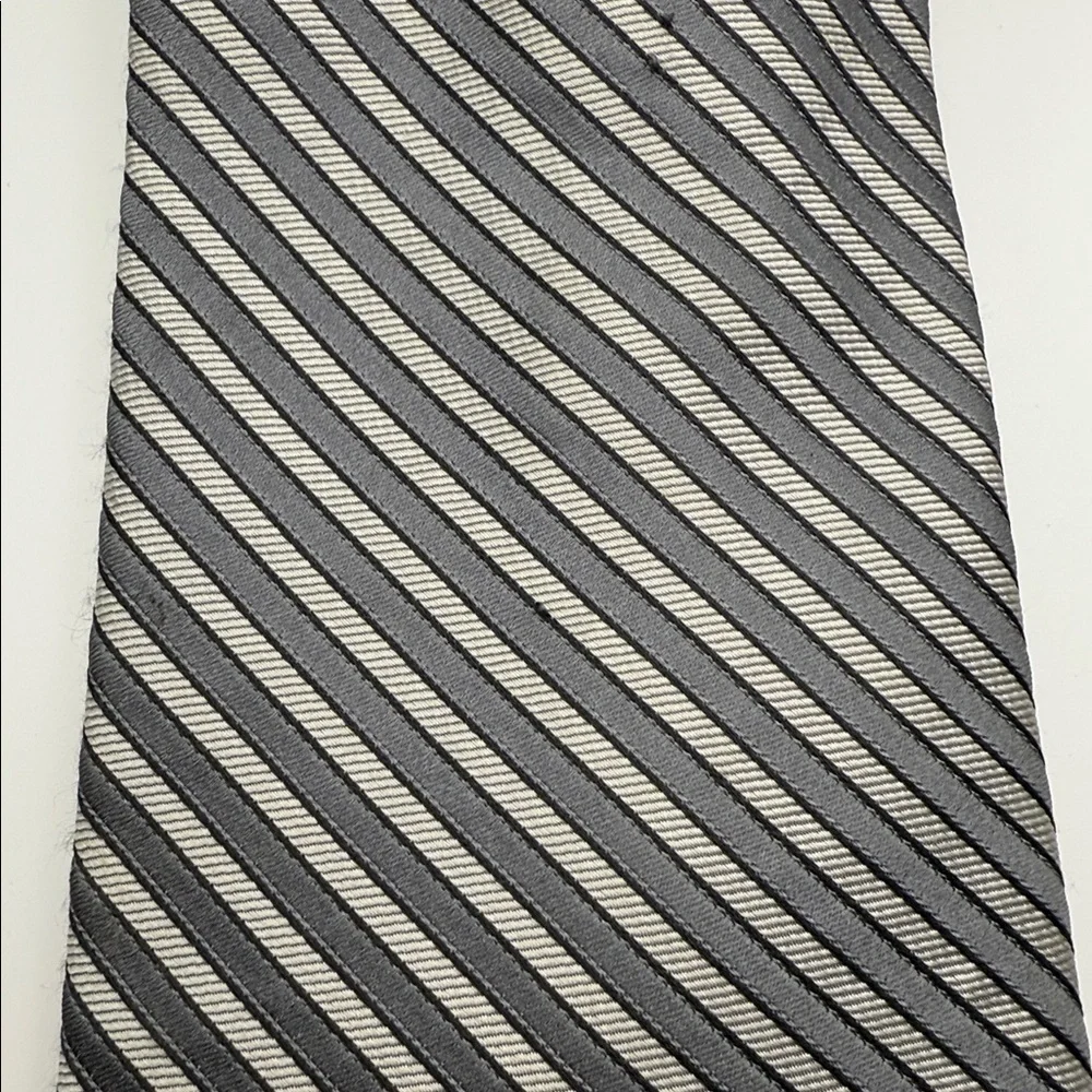Vintage Calvin Klein Striped Tie, light gray, & dark gray colors, 100% silk